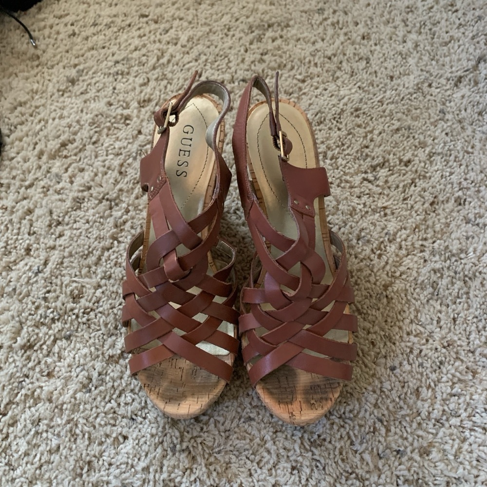 GUESS Women's Brown Woven Wedges